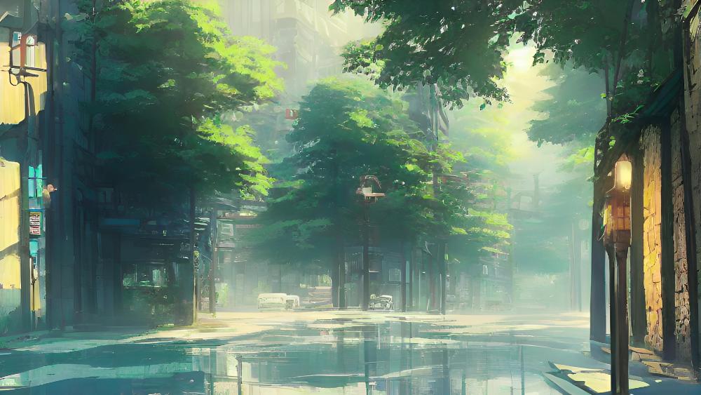 Sunlit Serenity in a Dreamy Urban Fantasy wallpaper