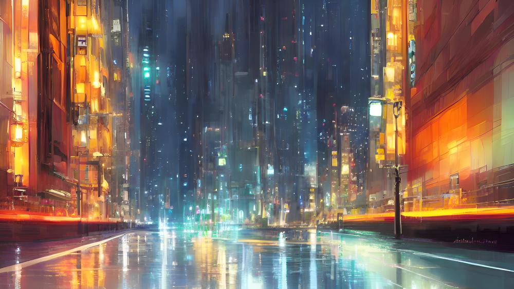 Illuminated Metropolis Under Starless Sky wallpaper