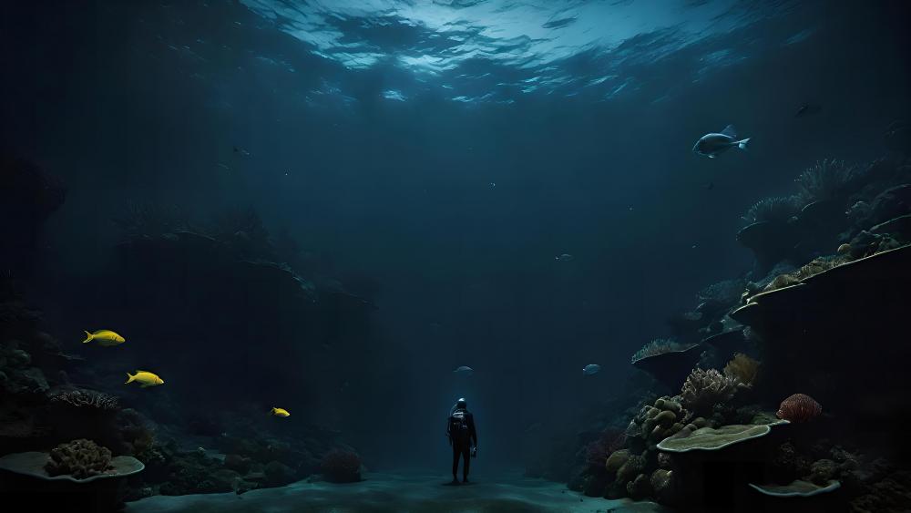 Deep-Sea Solitude - Diver's Adventure Beneath Waves wallpaper