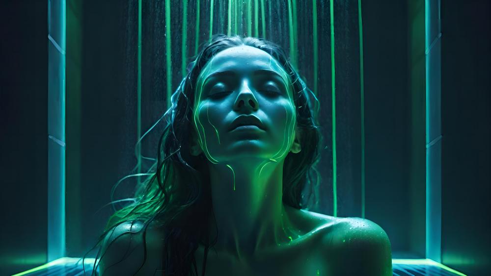 Emerald Reverie in a Neon Deluge wallpaper