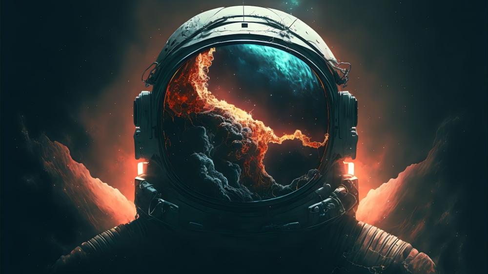 Astronaut Gaze into Cosmic Inferno wallpaper