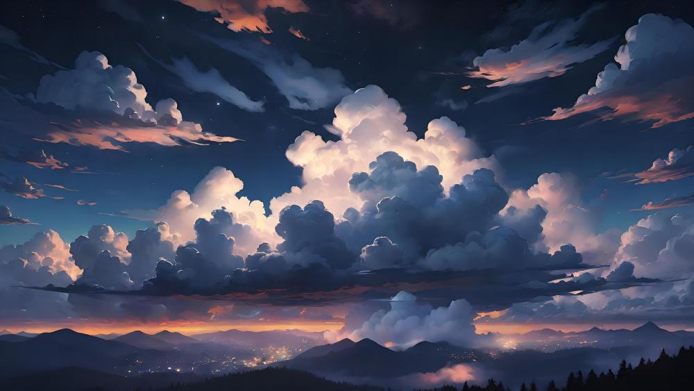 Night's Symphony Over Illuminated Peaks wallpaper