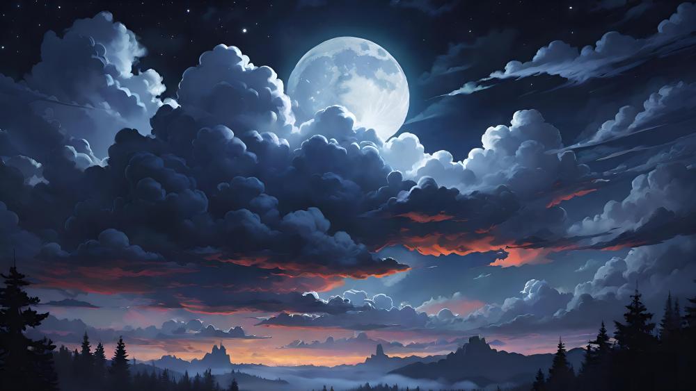 Mystical Moonlit Sky Over Wilderness wallpaper