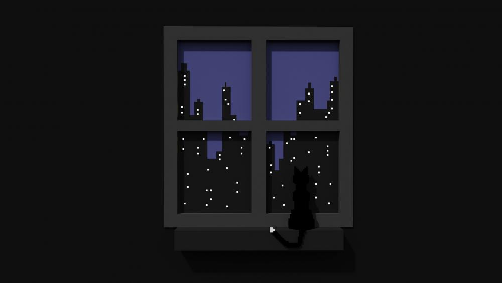 Midnight Gaze Through an Urban Window wallpaper