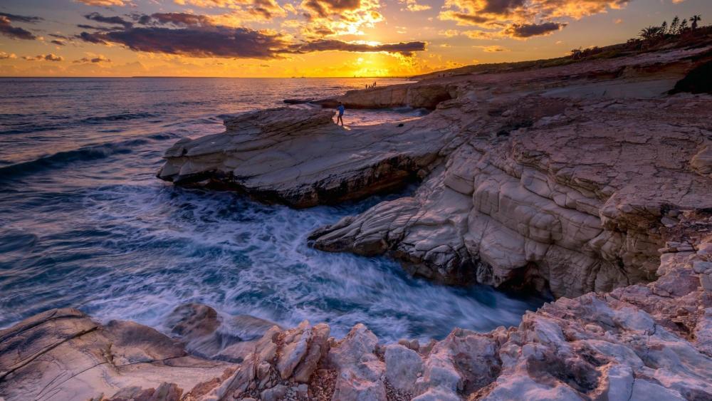 Cyprus Coast at Sunset Glow wallpaper