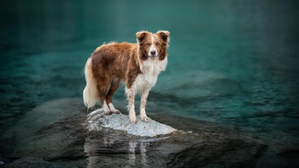 Lone Canine on a Misty Lake wallpaper