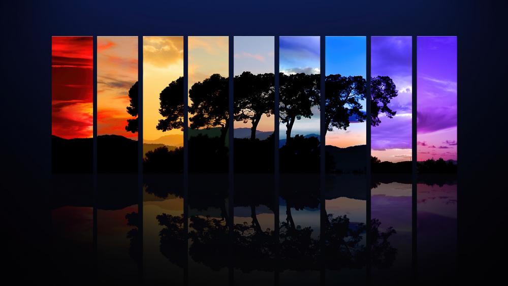Dusk's Spectrum Over Silhouetted Trees wallpaper