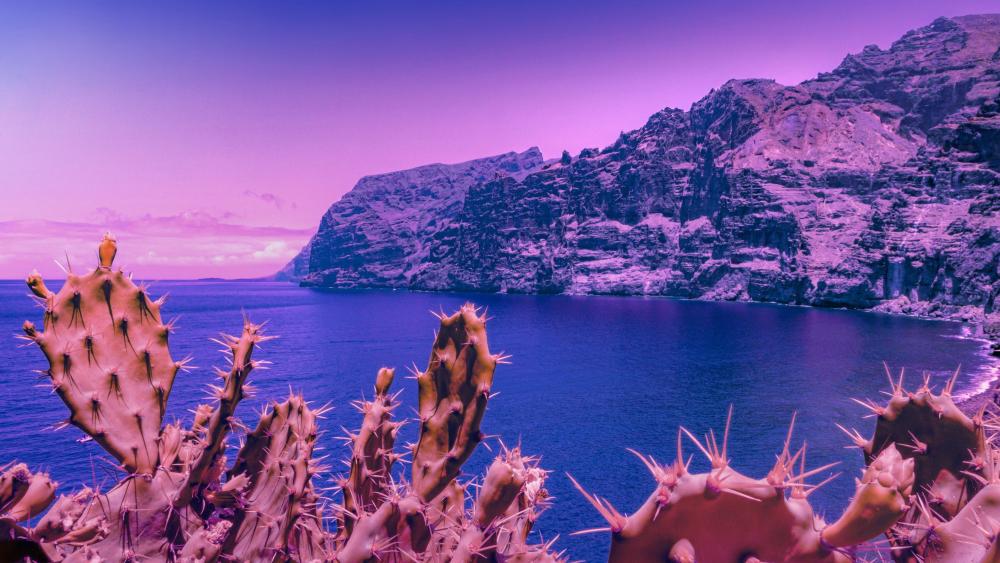 Majestic Purple Cliffside by the Sea wallpaper