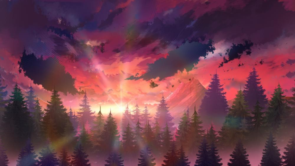 Enchanted Dawn in Mystic Forest wallpaper