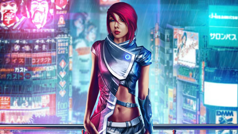 Futuristic Cyberpunk Siren in Neon Metropolis wallpaper