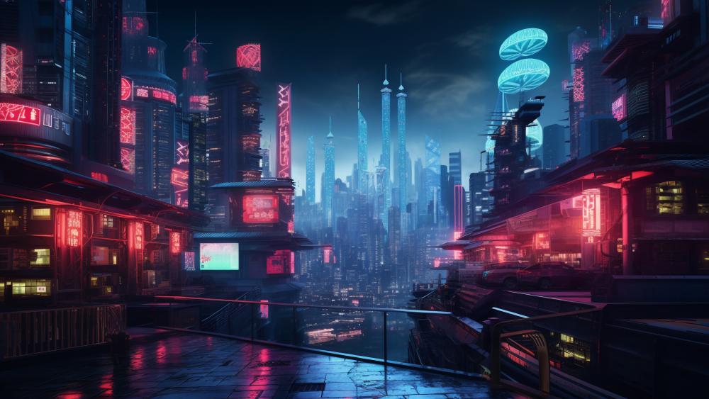 Neon Drenched Cyberpunk Metropolis wallpaper
