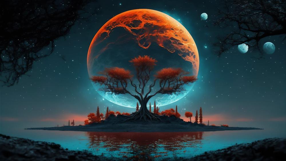 Mystical Moonlit Island Sanctuary wallpaper