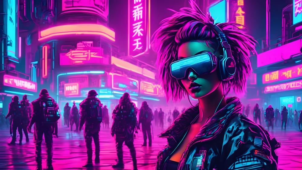 Cyberpunk Visionary in Neon Metropolis wallpaper