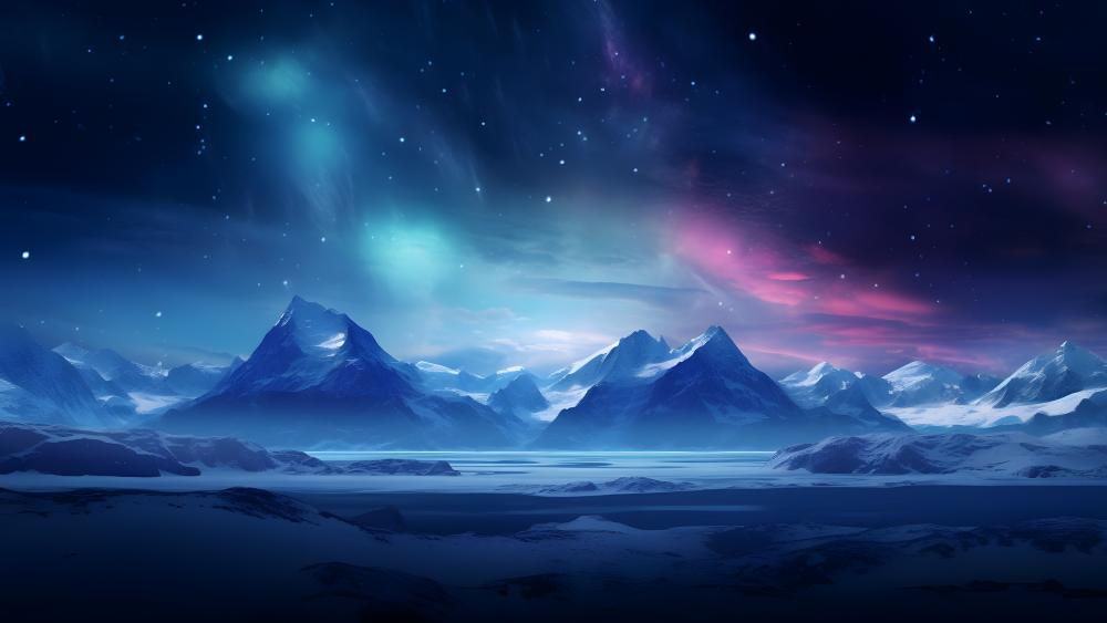 Mystical Aurora Over Icy Peaks wallpaper