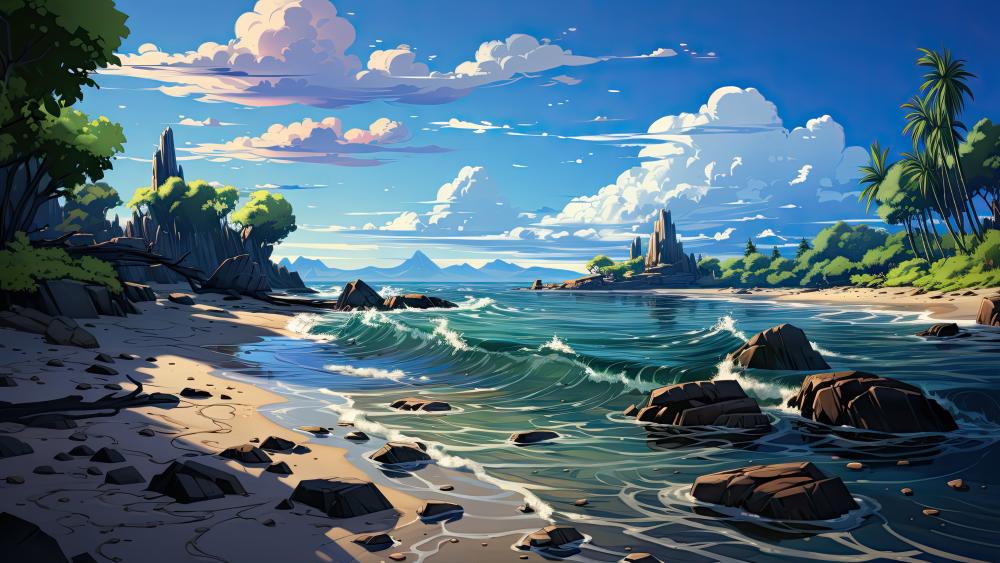 Serene Anime Beach Escape wallpaper