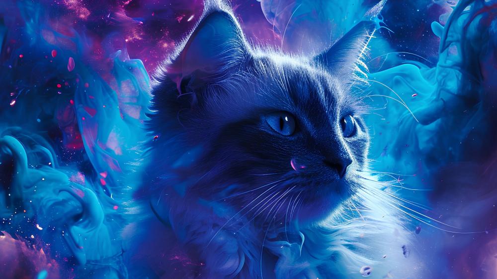 Cat in Cosmic Dreamscape wallpaper