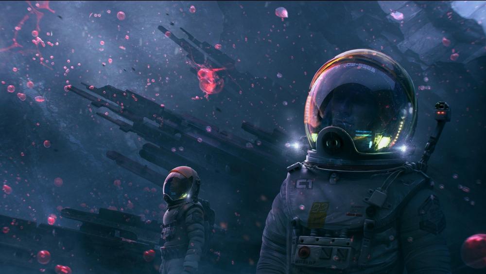 Astronaut Encounter Amidst Cosmic Wonders wallpaper