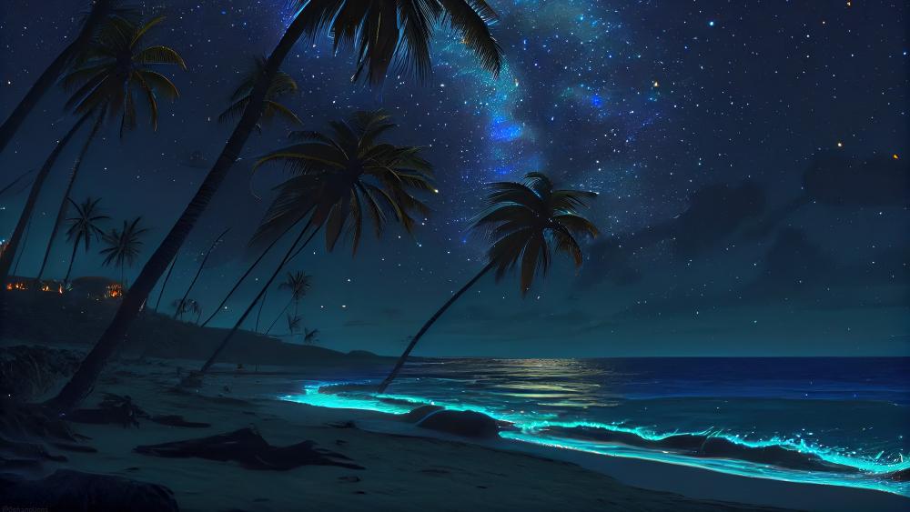 Starry Beachside Dreamscape wallpaper