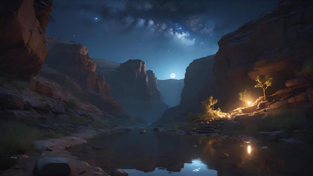 Starry Night Canyon Serenity wallpaper