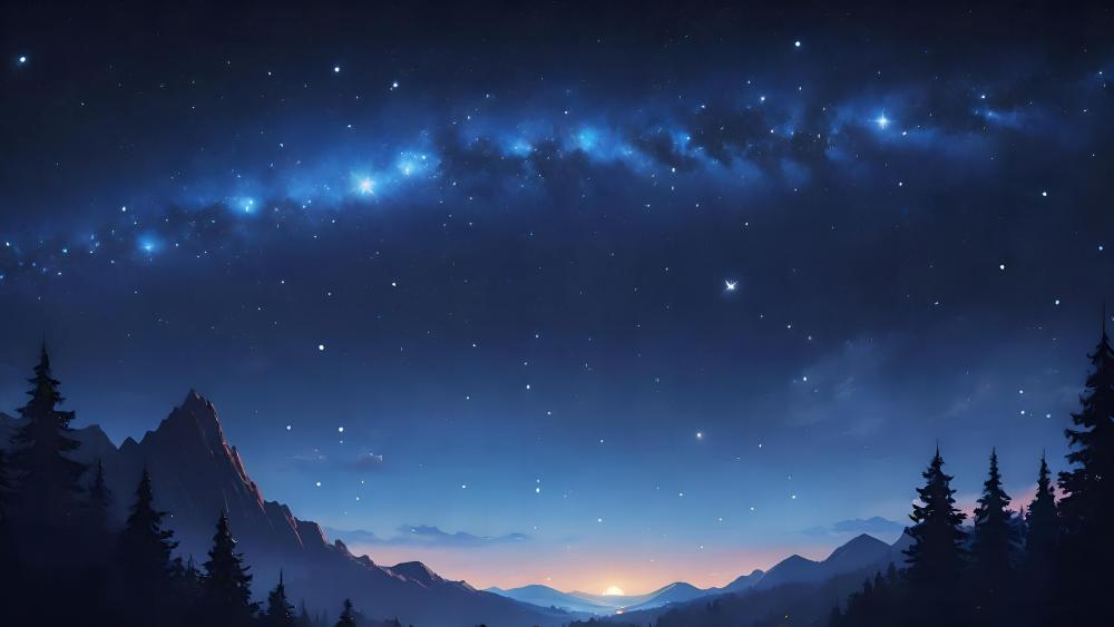 Starry Night Over Silent Mountains wallpaper