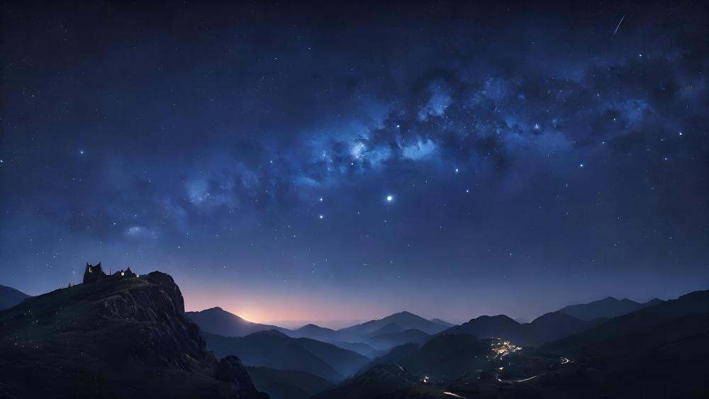 Starry Village Beneath the Milky Way wallpaper