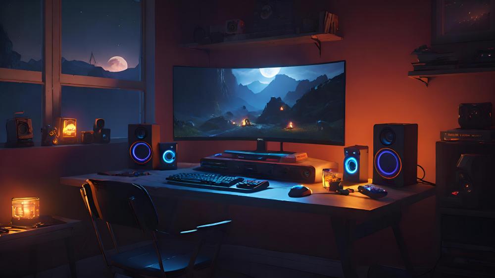 Gaming Sanctuary Under Moonlight wallpaper