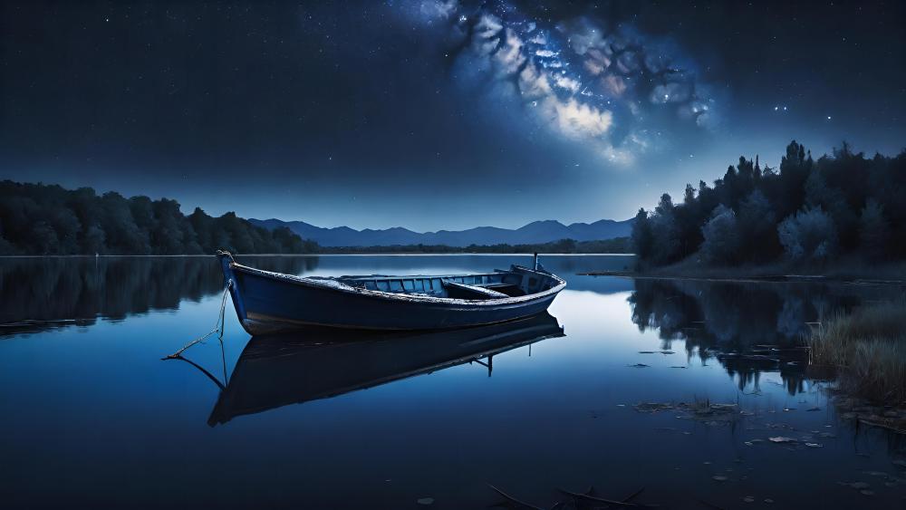 Starry Night Serenity by the Lakeside wallpaper