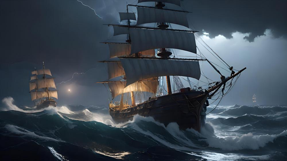 Stormy Odyssey of the Galleons wallpaper