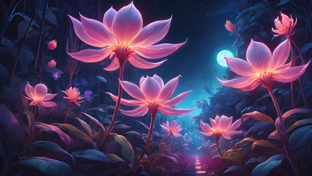 Enchanted Luminous Lotus Garden wallpaper