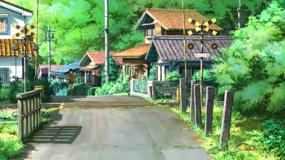 Sunny Day in Anime Countryside Village wallpaper