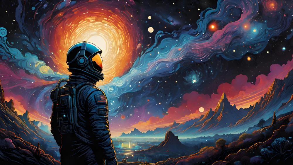 Cosmic Voyage of the Lone Astronaut wallpaper