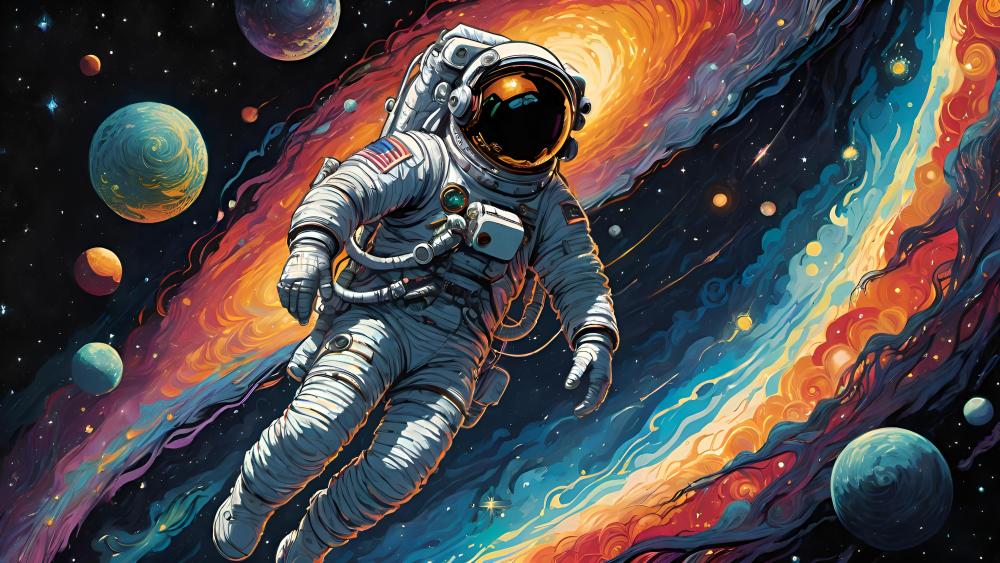 Astronaut Adrift in Cosmic Artistry wallpaper