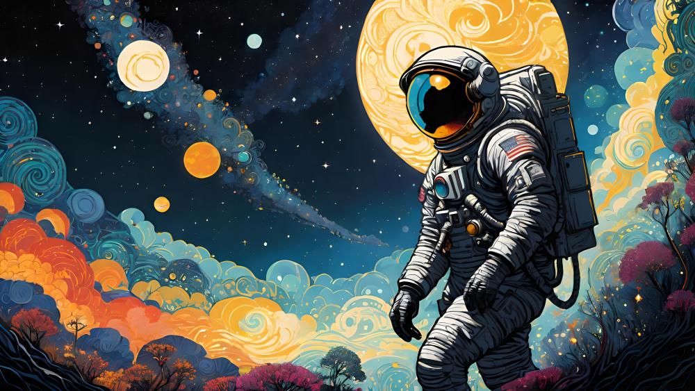 Astronaut's Voyage Through a Surreal Cosmos wallpaper