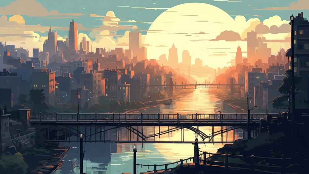 Anime-Inspired Cityscape at Sunset wallpaper