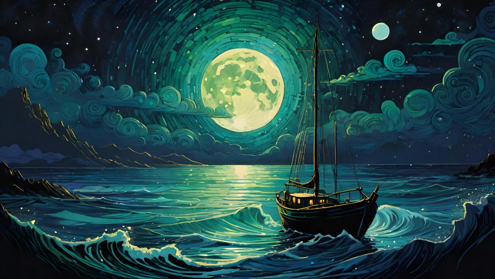 Sailing Under the Moon's Embrace wallpaper