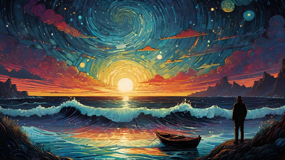 Van Gogh's Sunset Seascape Voyage wallpaper