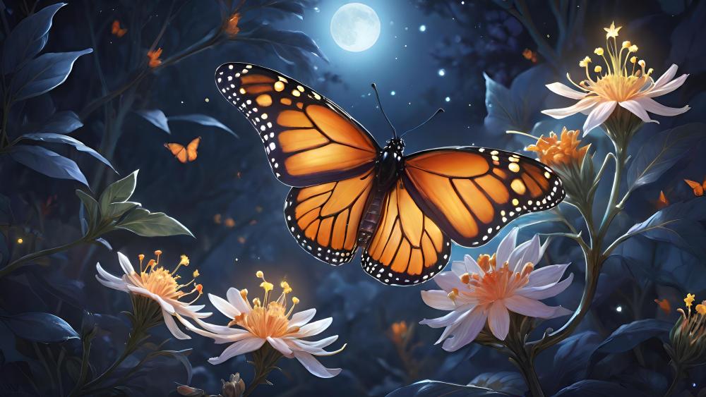 Moonlit Butterfly Garden wallpaper