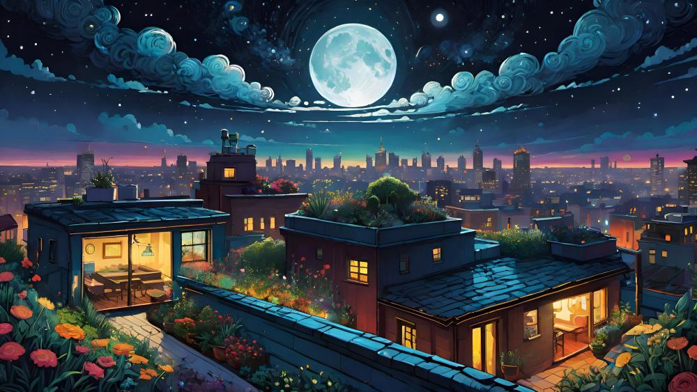 Moonlit Metropolis Fantasy wallpaper
