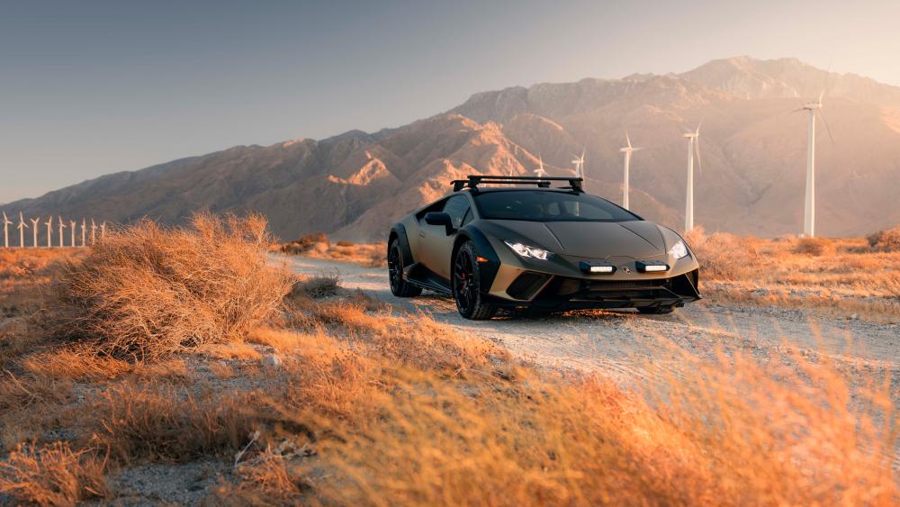 Sleek Lamborghini Huracan Dominating the Desert wallpaper