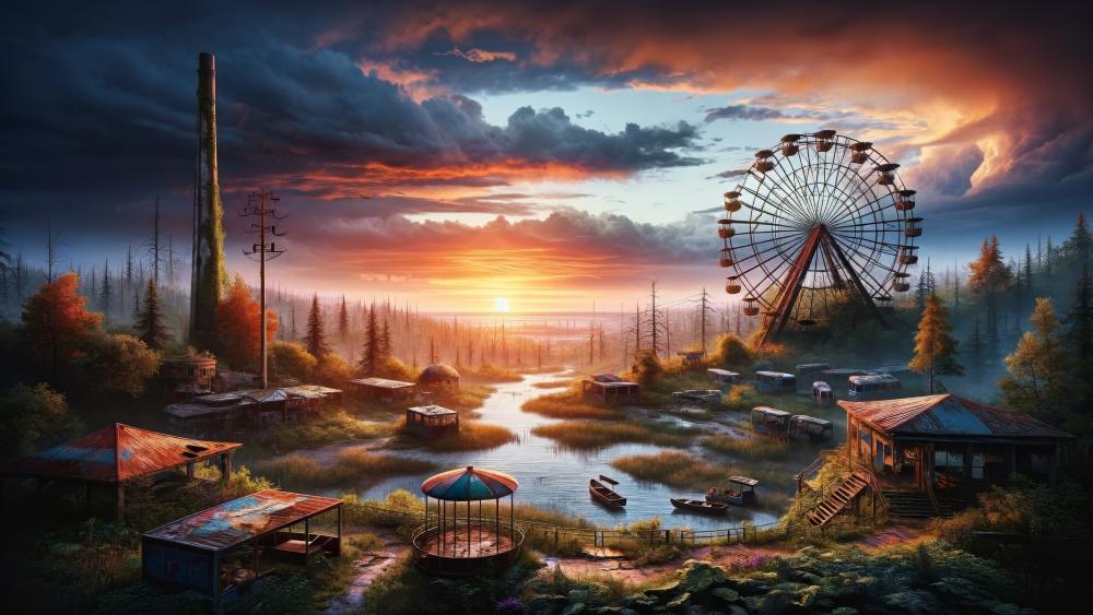 Post apocalyptic amusement park wallpaper