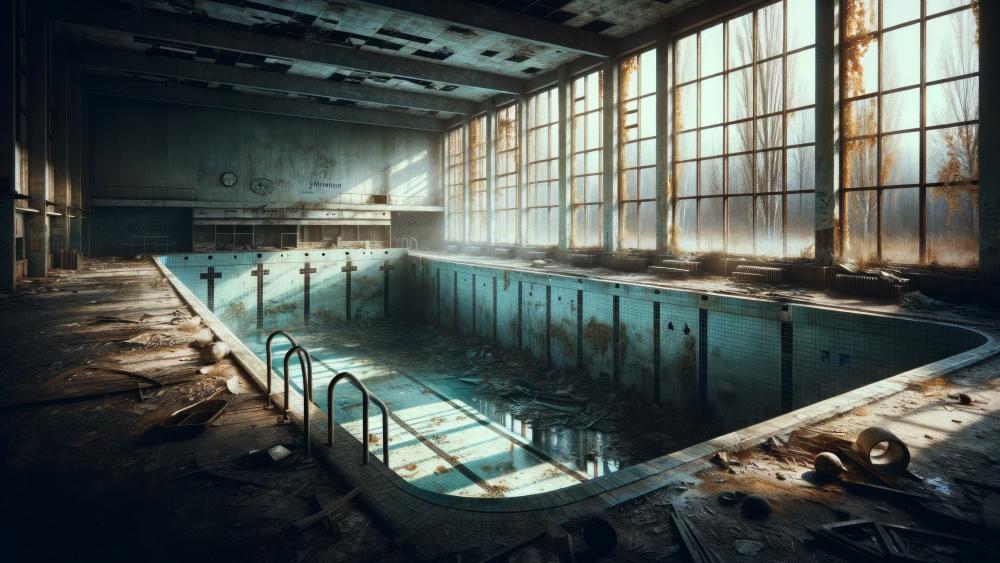 Derelict swimming pool wallpaper