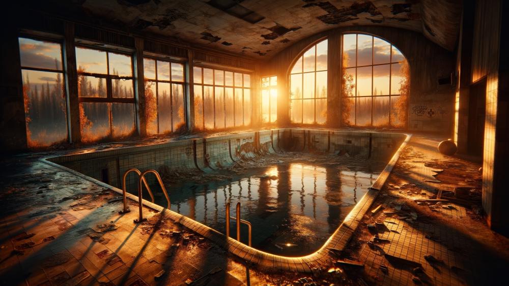 Eerie Sunset Over Forgotten Pool wallpaper