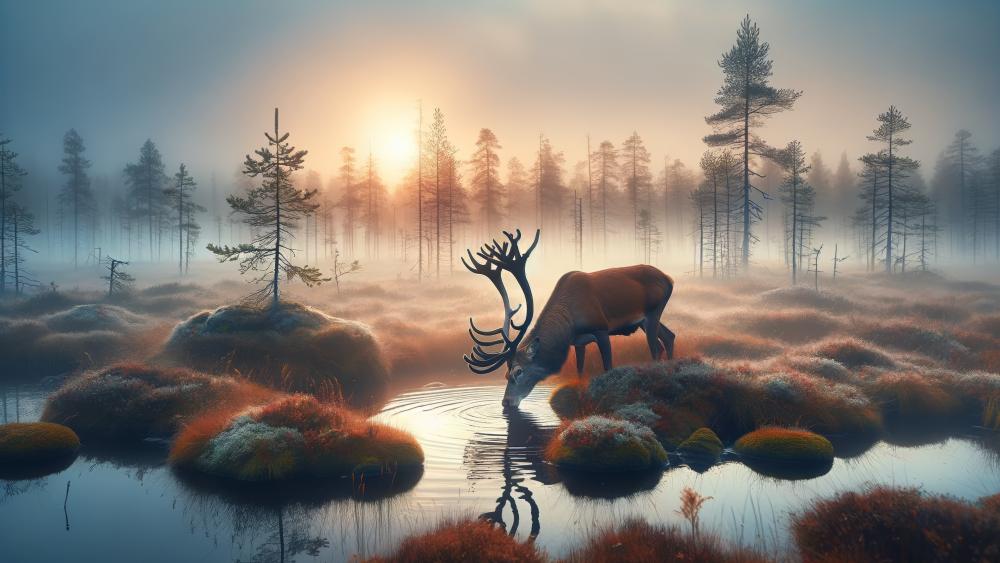 Mystical Dawn with Majestic Deer wallpaper