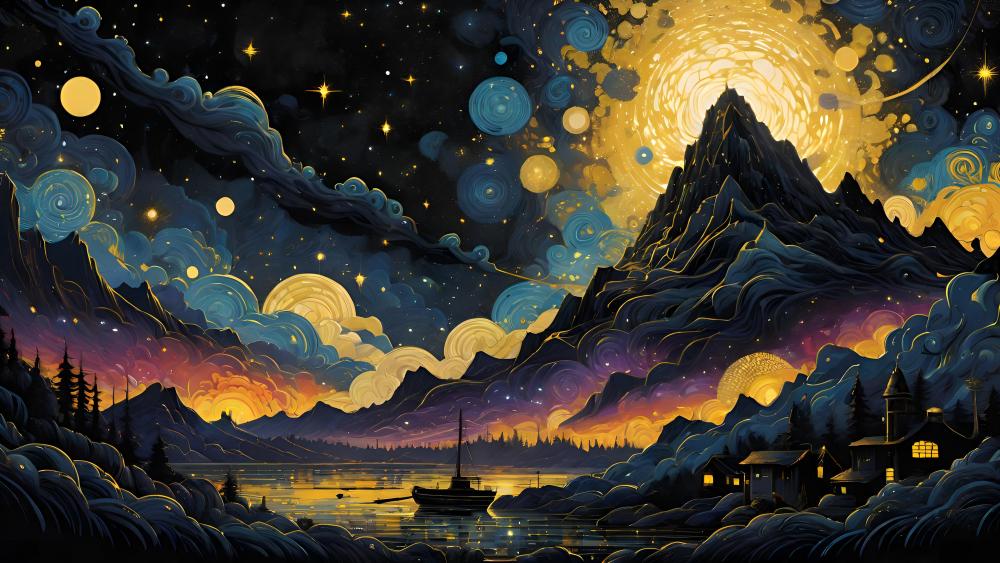 Starry Night Over Tranquil Mountains wallpaper