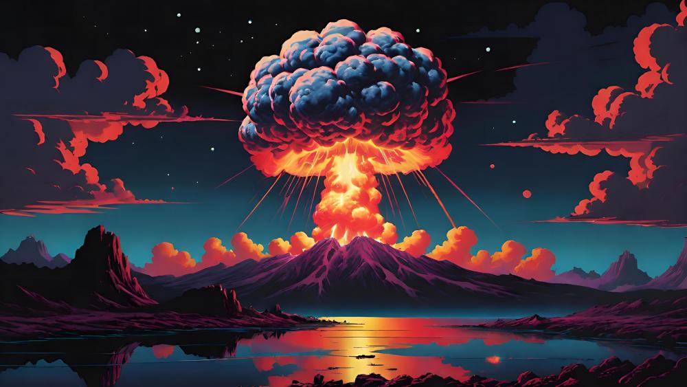 Apocalyptic Eruption Under Starlit Skies wallpaper
