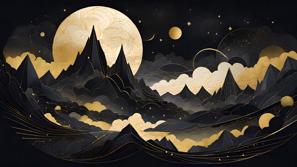 Golden Lunar Fantasy Landscape wallpaper