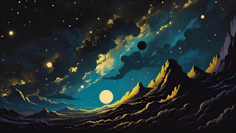 Starry Fantasy Mountainscape wallpaper