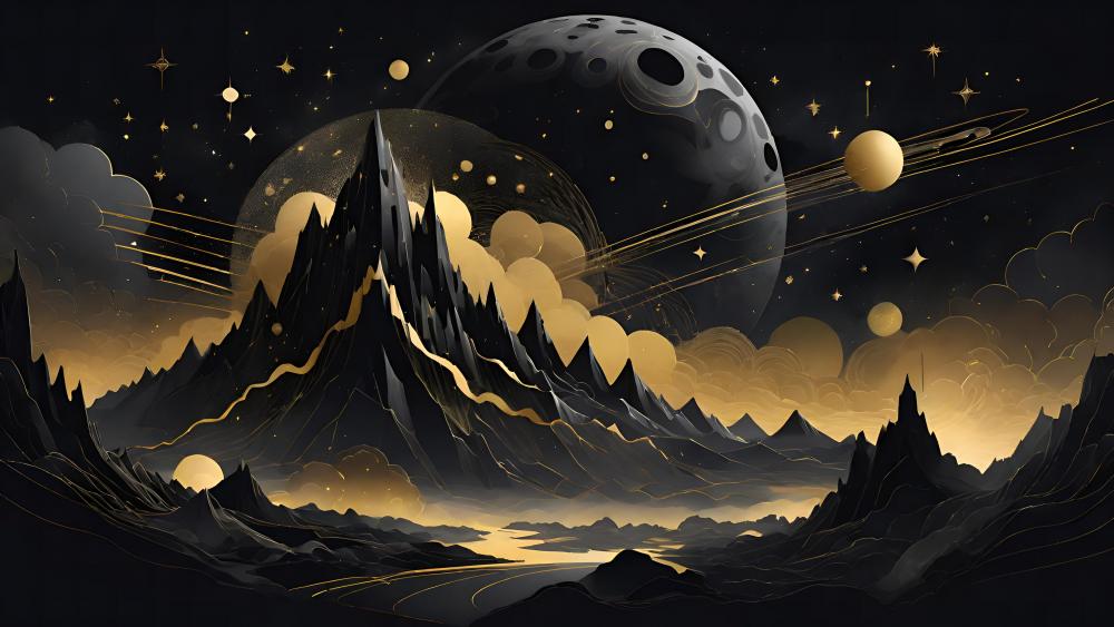 Mystic Mountains Under a Cosmic Sky wallpaper