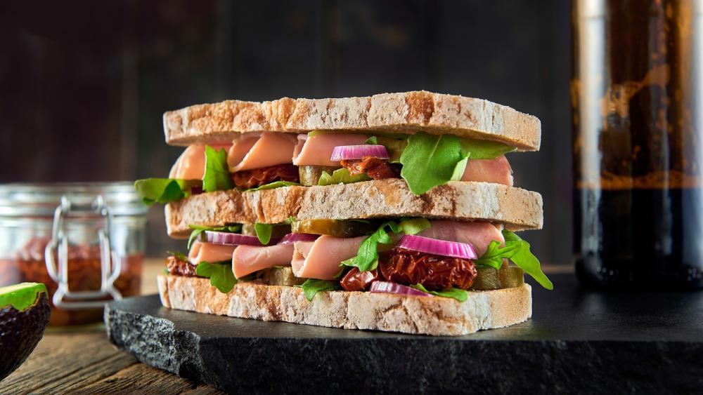 Stacked Ham and Salad Sandwich Delight wallpaper