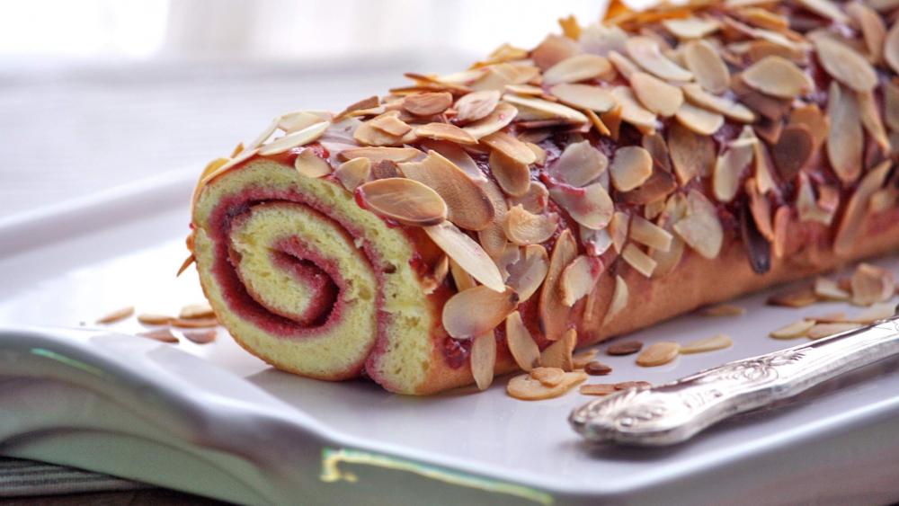 Almond-Crusted Swiss Roll Delight wallpaper